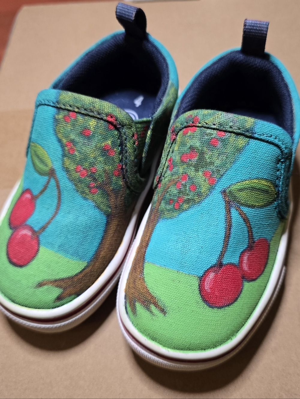 Kids Cherry Tree Slip-On Canvas Shoes - Teal & Green - NEW- Custom Order Size